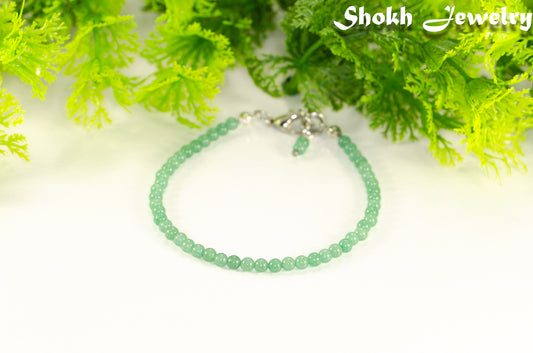 3mm Green Aventurine Beaded Bracelet with clasp and a dangle.