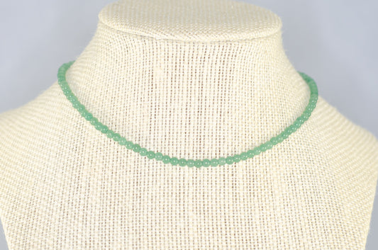 3mm Green Aventurine Crystal Choker Necklace displayed n a bust.