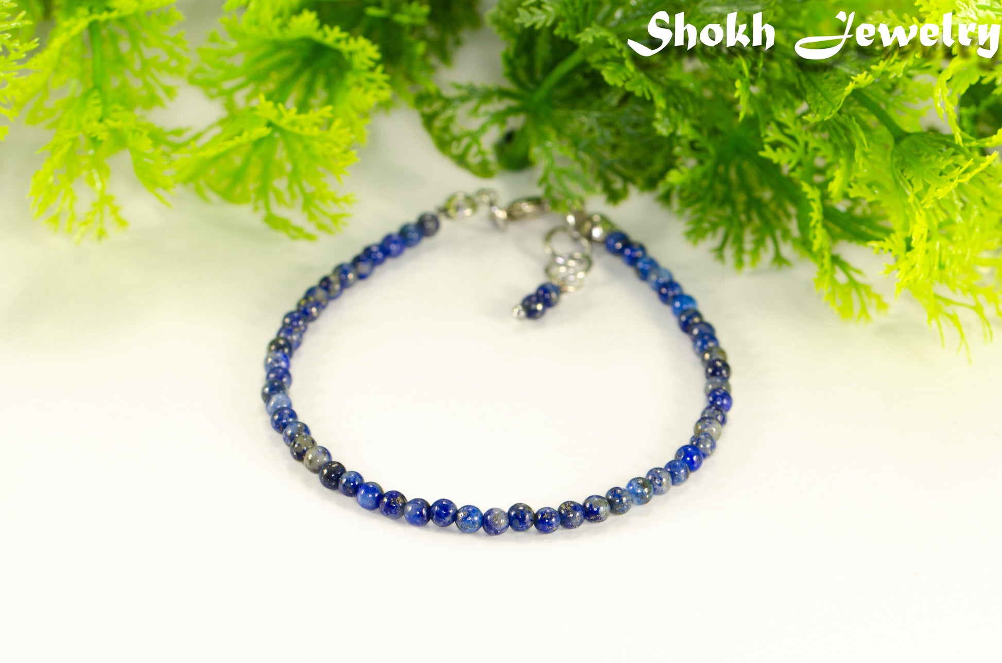 Close up of 3mm Lapis Lazuli Anklet.