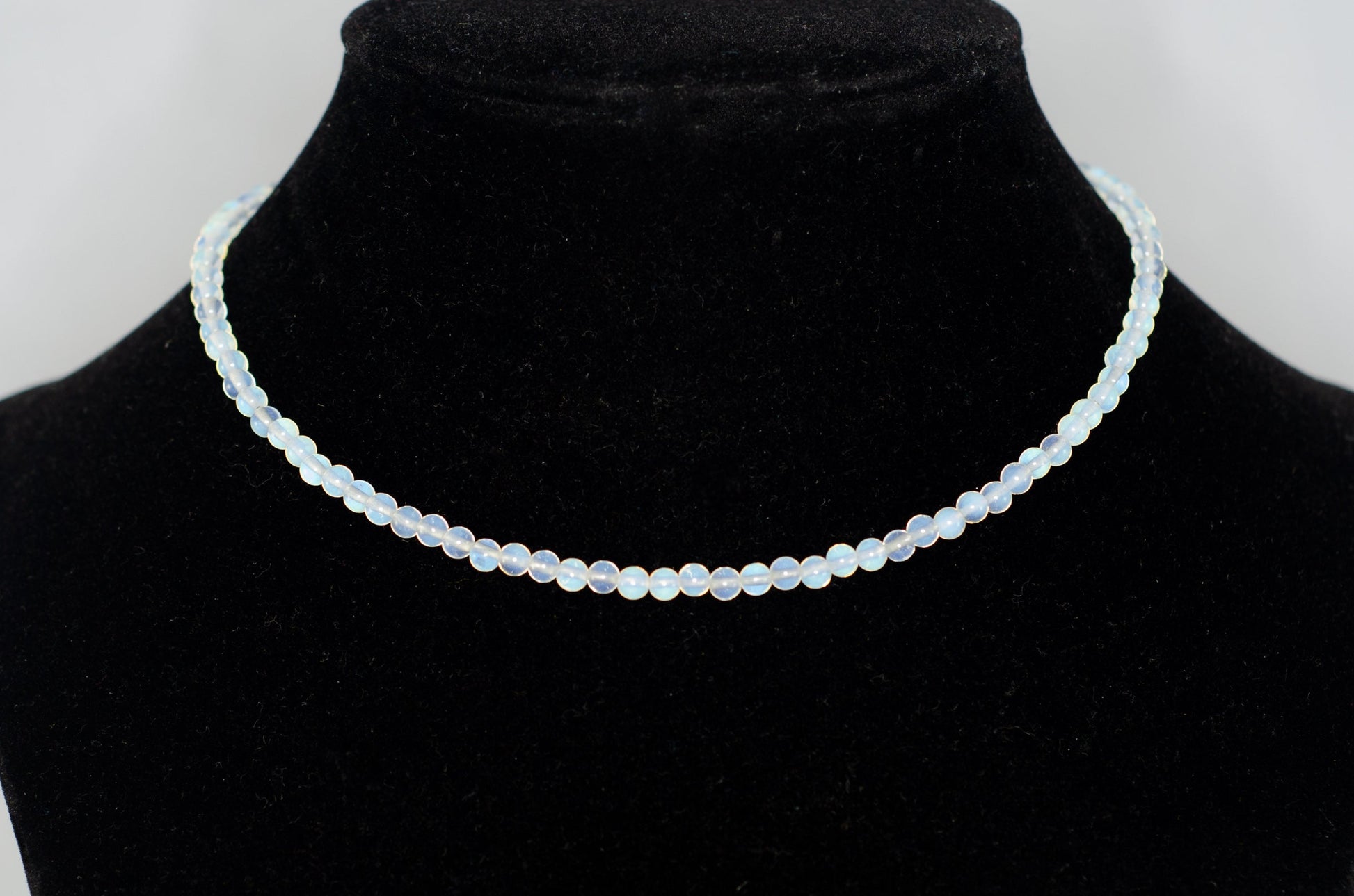 3mm Opalite Crystal Choker Necklace displayed on a bust.