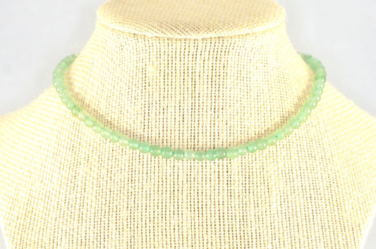 4mm Green Aventurine Crystal Choker Necklace displayed on a bust.