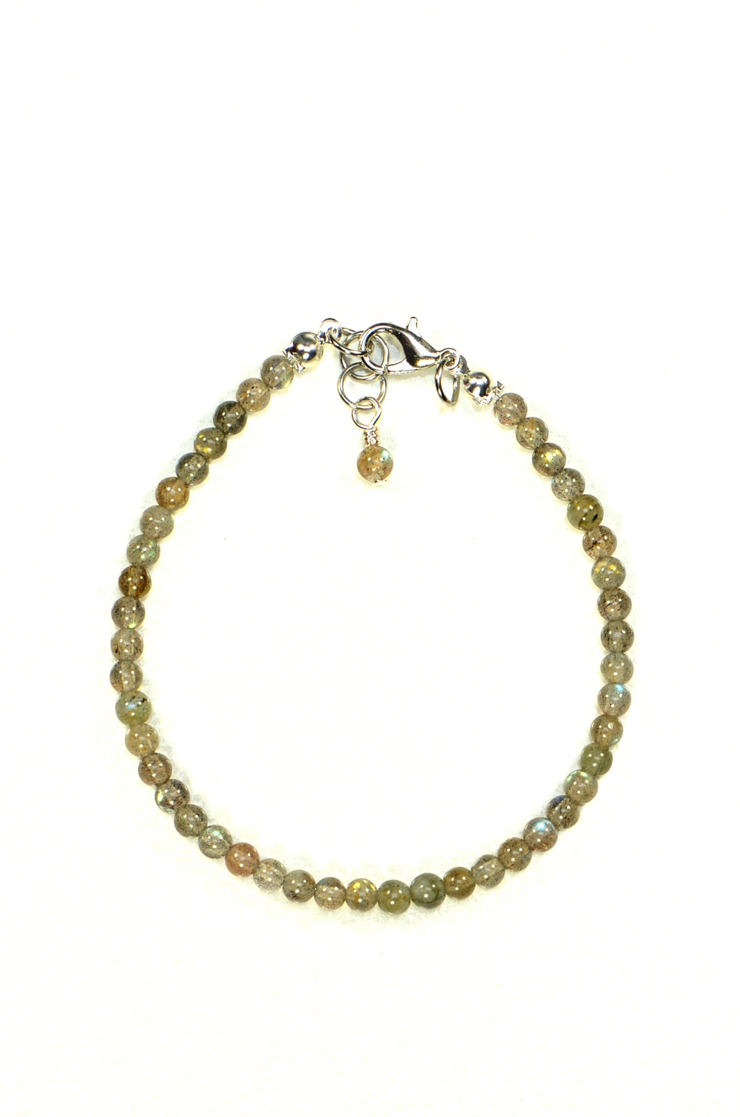Top view of 4mm Natural Labradorite Bracelet with Clasp.