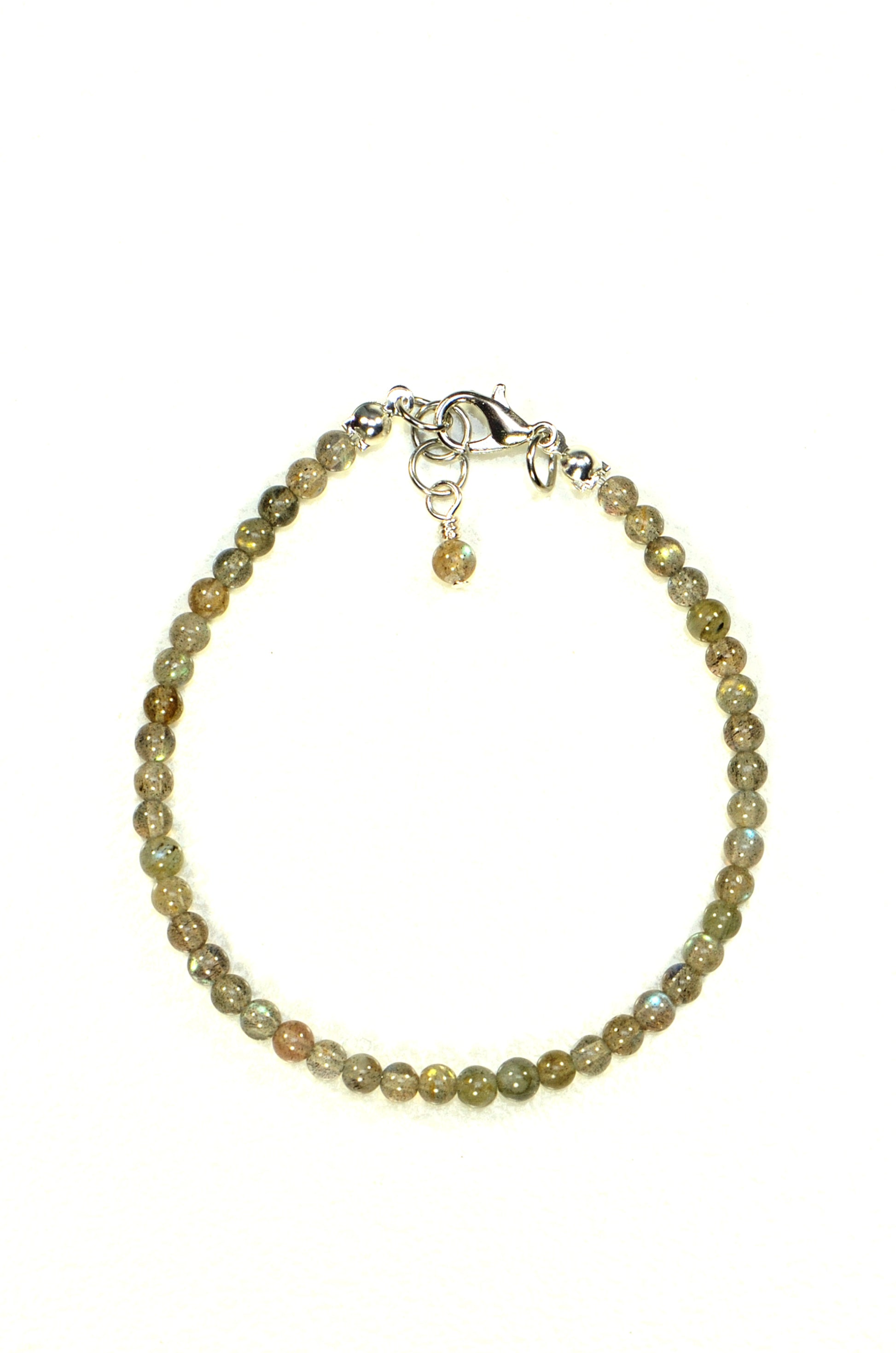 Top view of 4mm Natural Labradorite Bracelet with Clasp.