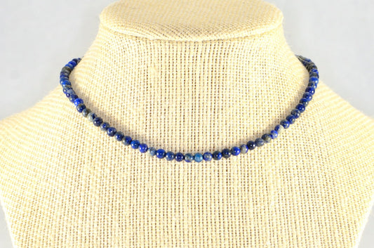 4mm Natural Lapis Lazuli Choker Necklace displayed on a bust.