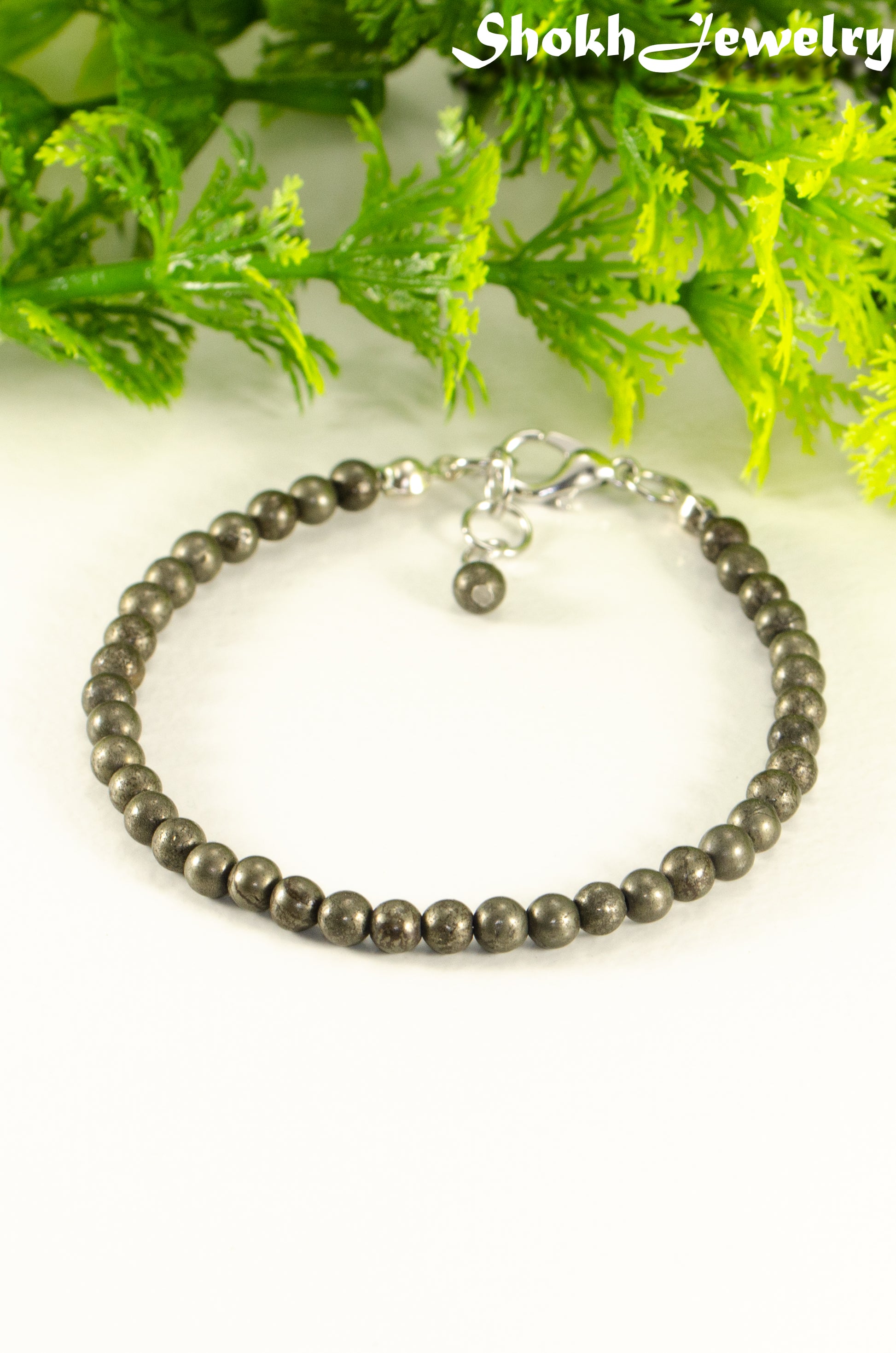 Close up of 4mm Natural Pyrite anklet with Clasp.