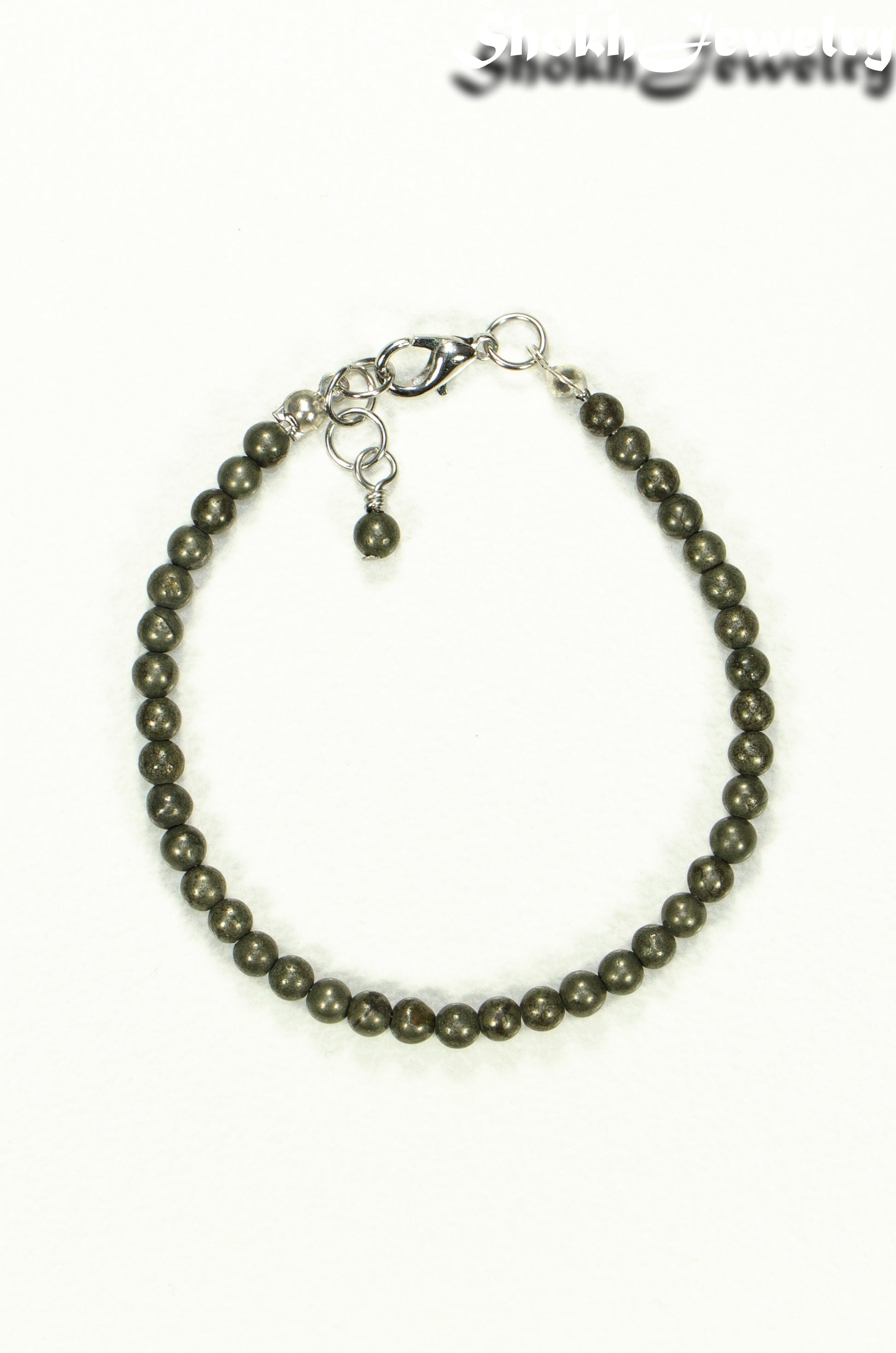 Top view of 4mm Natural Pyrite anklet with Clasp.