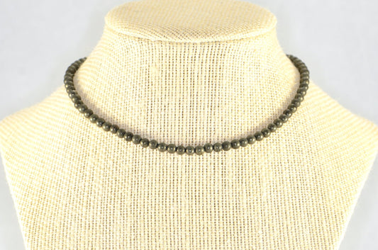 4mm Natural Pyrite Crystal Choker Necklace displayed on a bust.