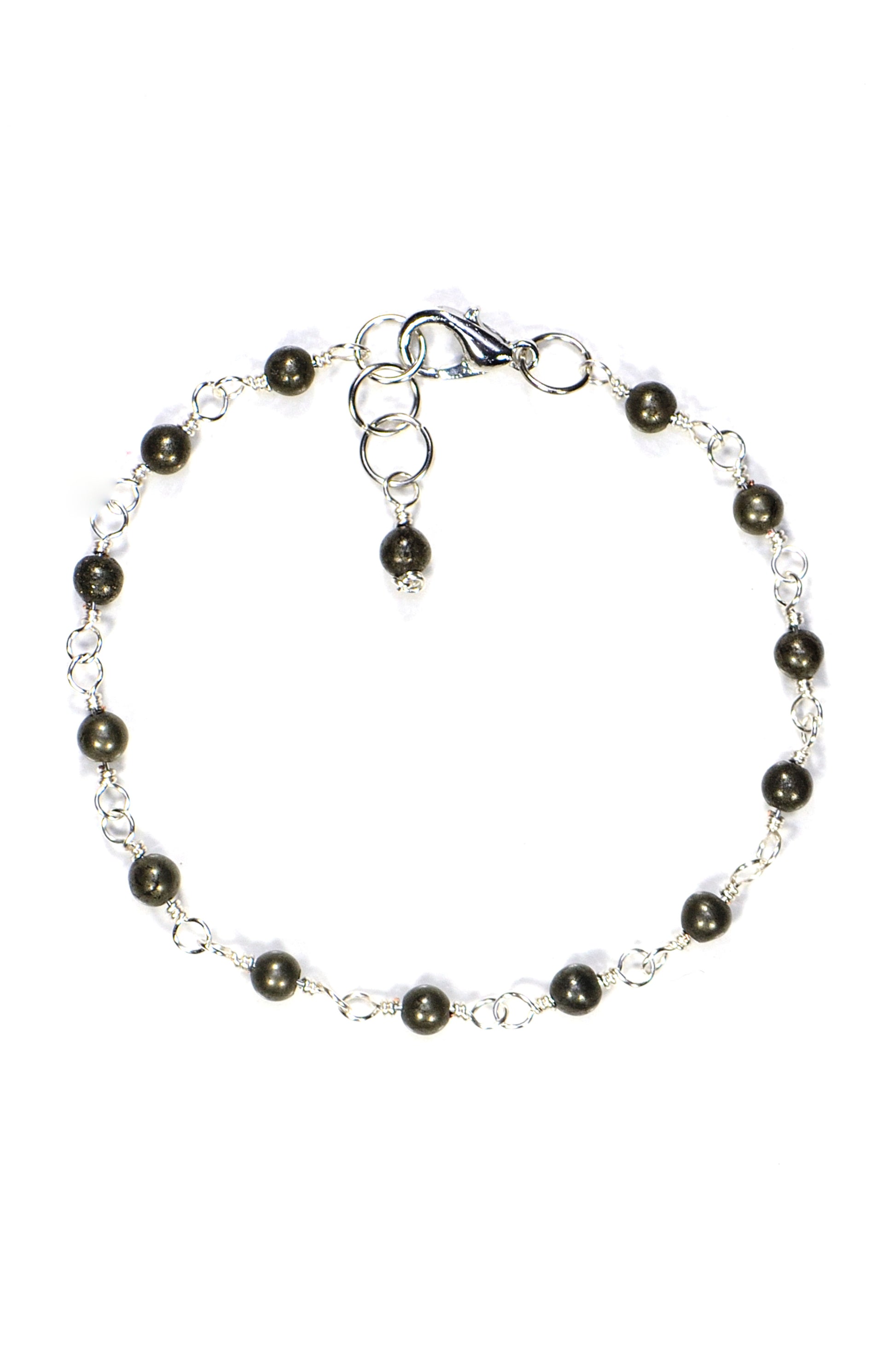 Top view of 4mm Natural Pyrite Link Bracelet. 