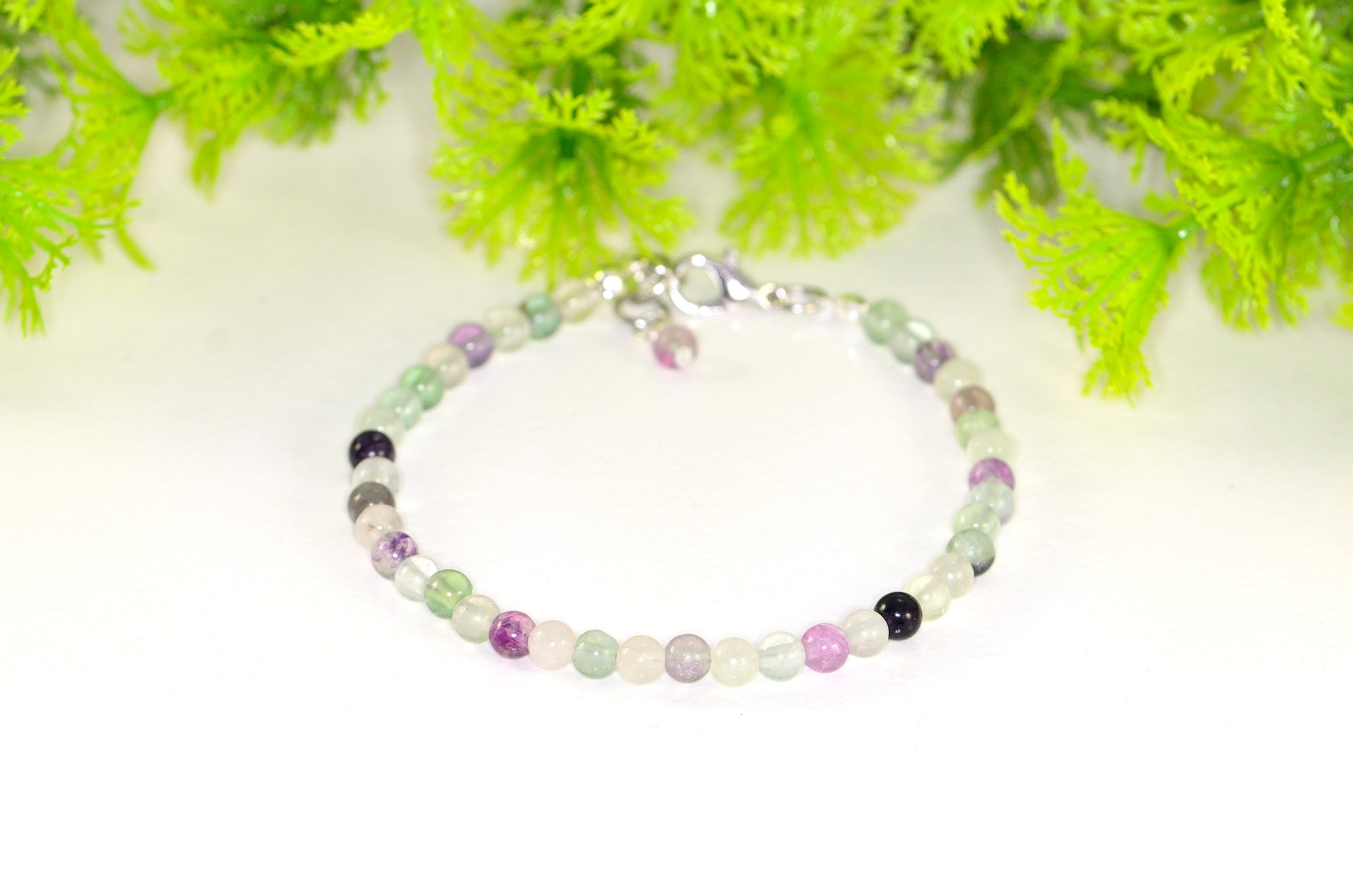 4mm Natural Rainbow Fluorite Bracelet with Clasp