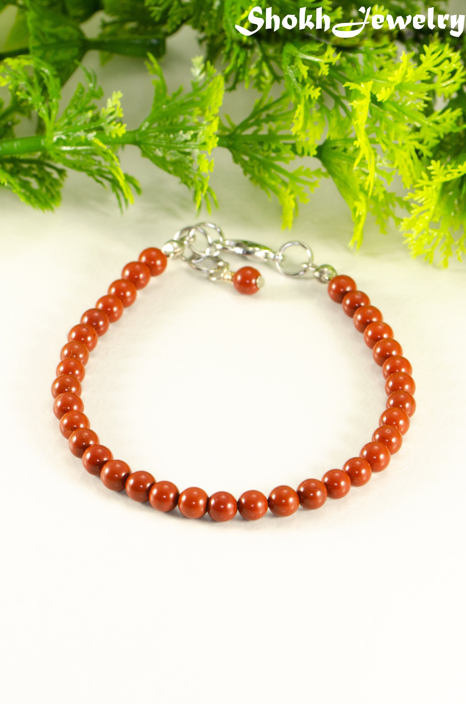 Close up of 4mm Natural Red Jasper anklet with Clasp.
