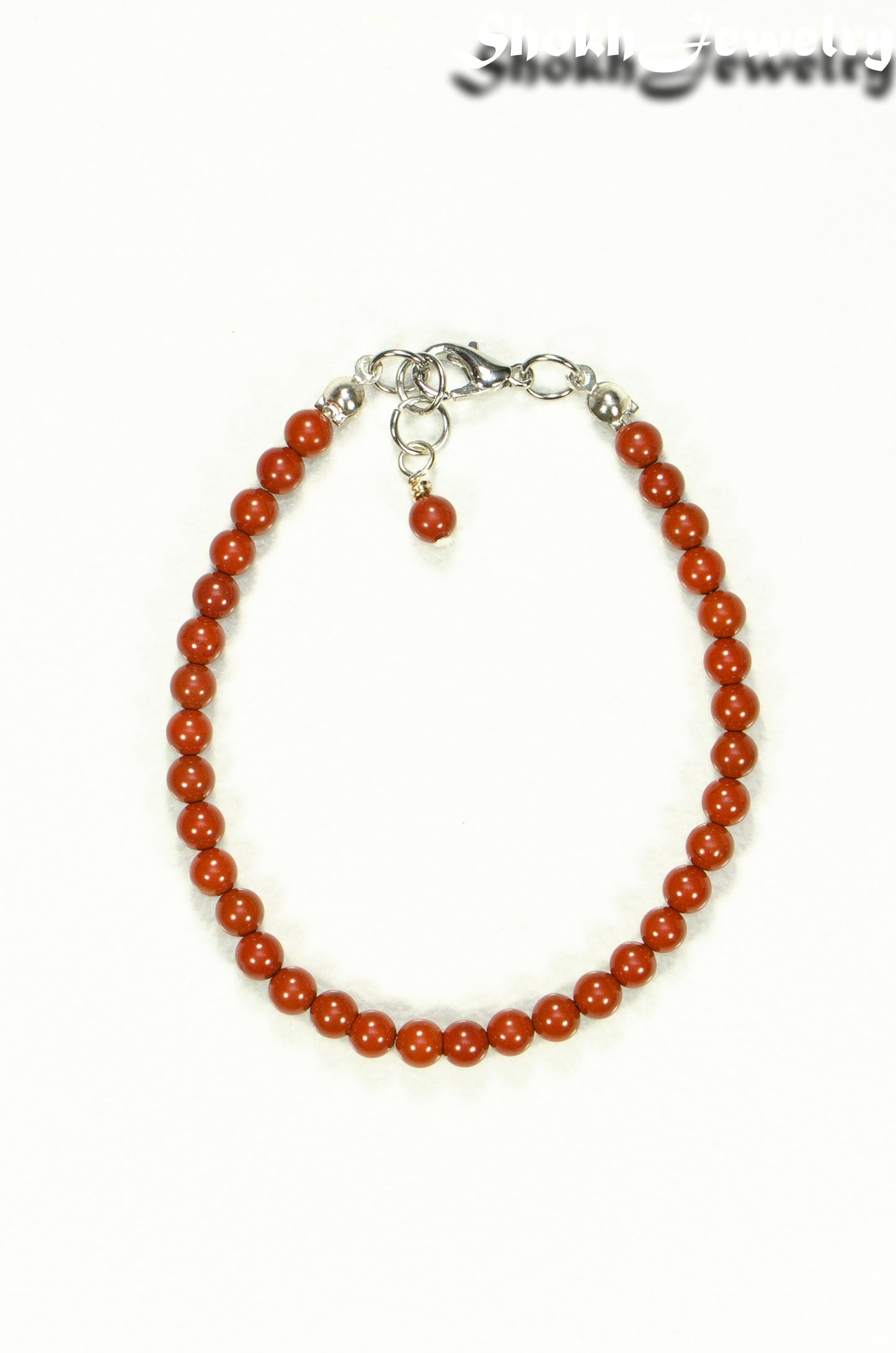 Top view of 4mm Natural Red Jasper anklet with Clasp.
