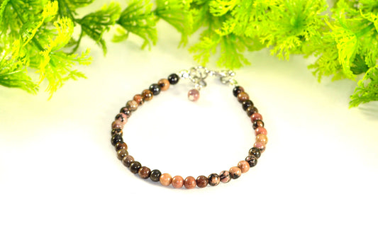 4mm Natural Rhodonite Bracelet with Clasp and a cute little dangle.