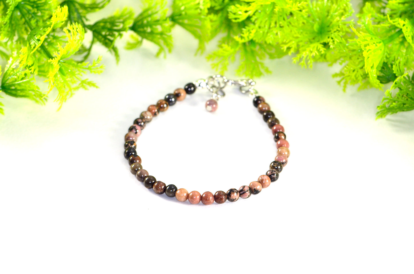 4mm Natural Rhodonite Bracelet with Clasp.