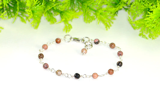 4mm Natural Rhodonite Link Anklet  with clasp.