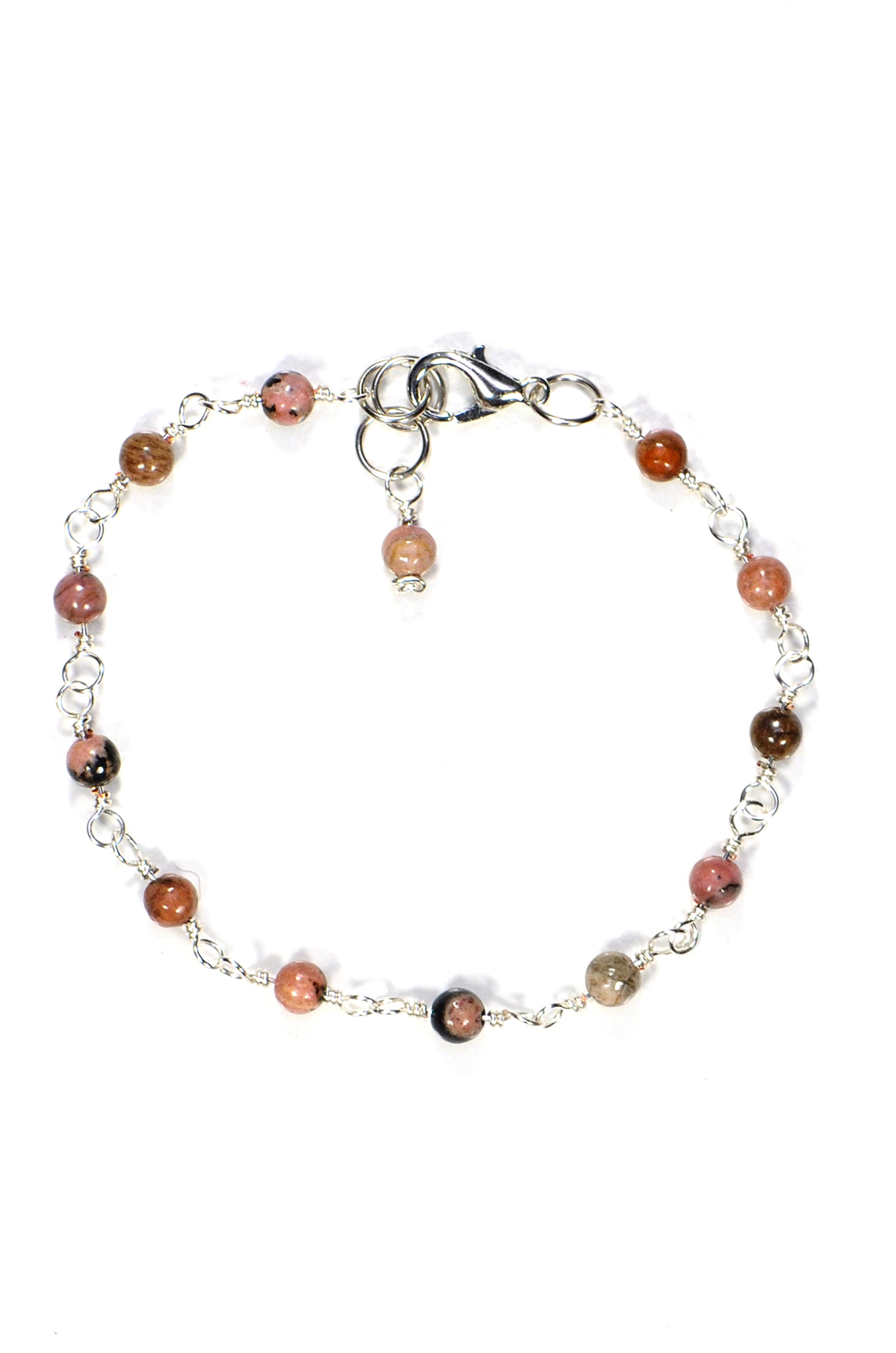Top view of 4mm Natural Rhodonite Link Anklet.