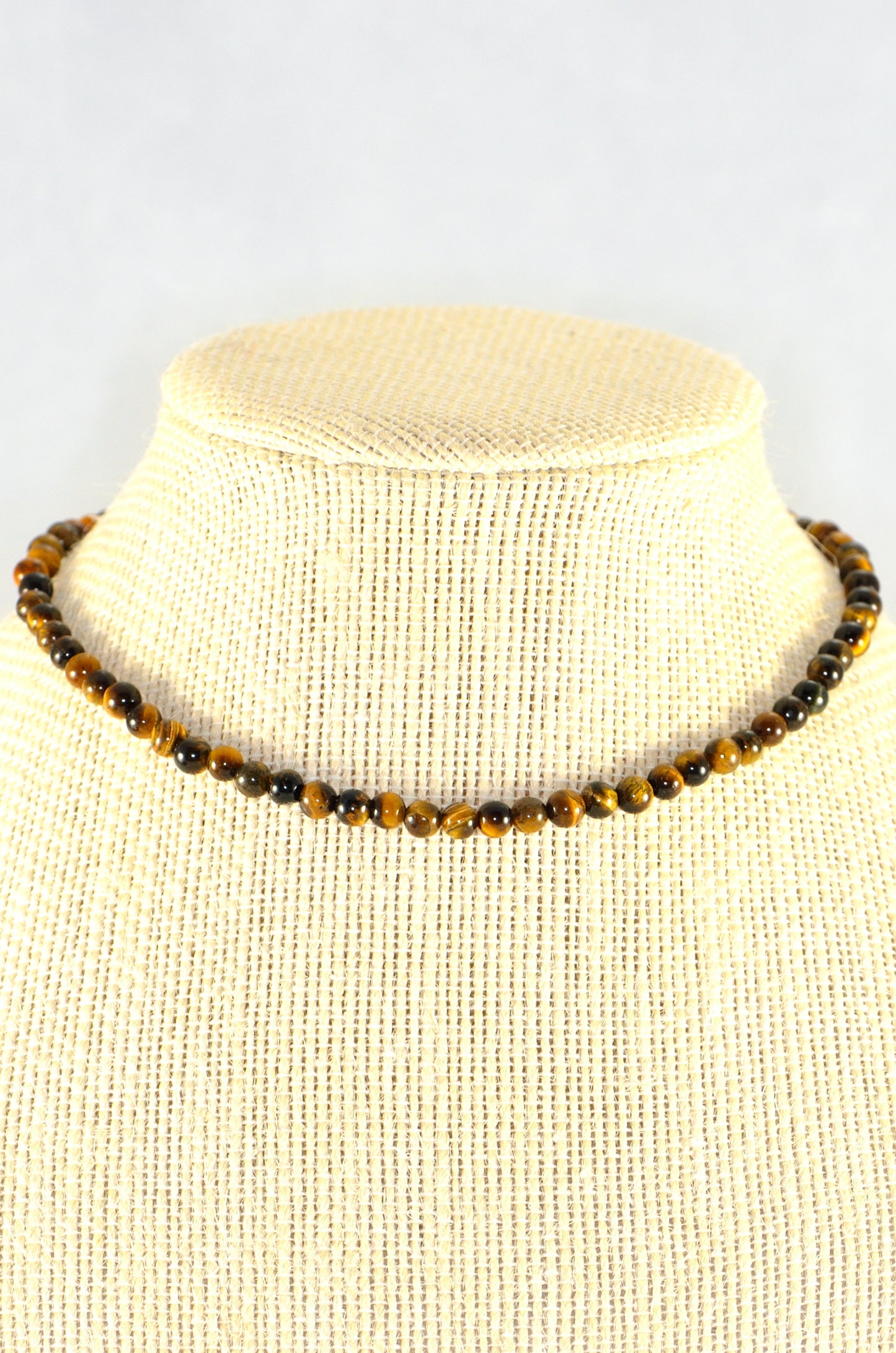 Close up of 4mm Natural Tiger's Eye Choker Necklace.