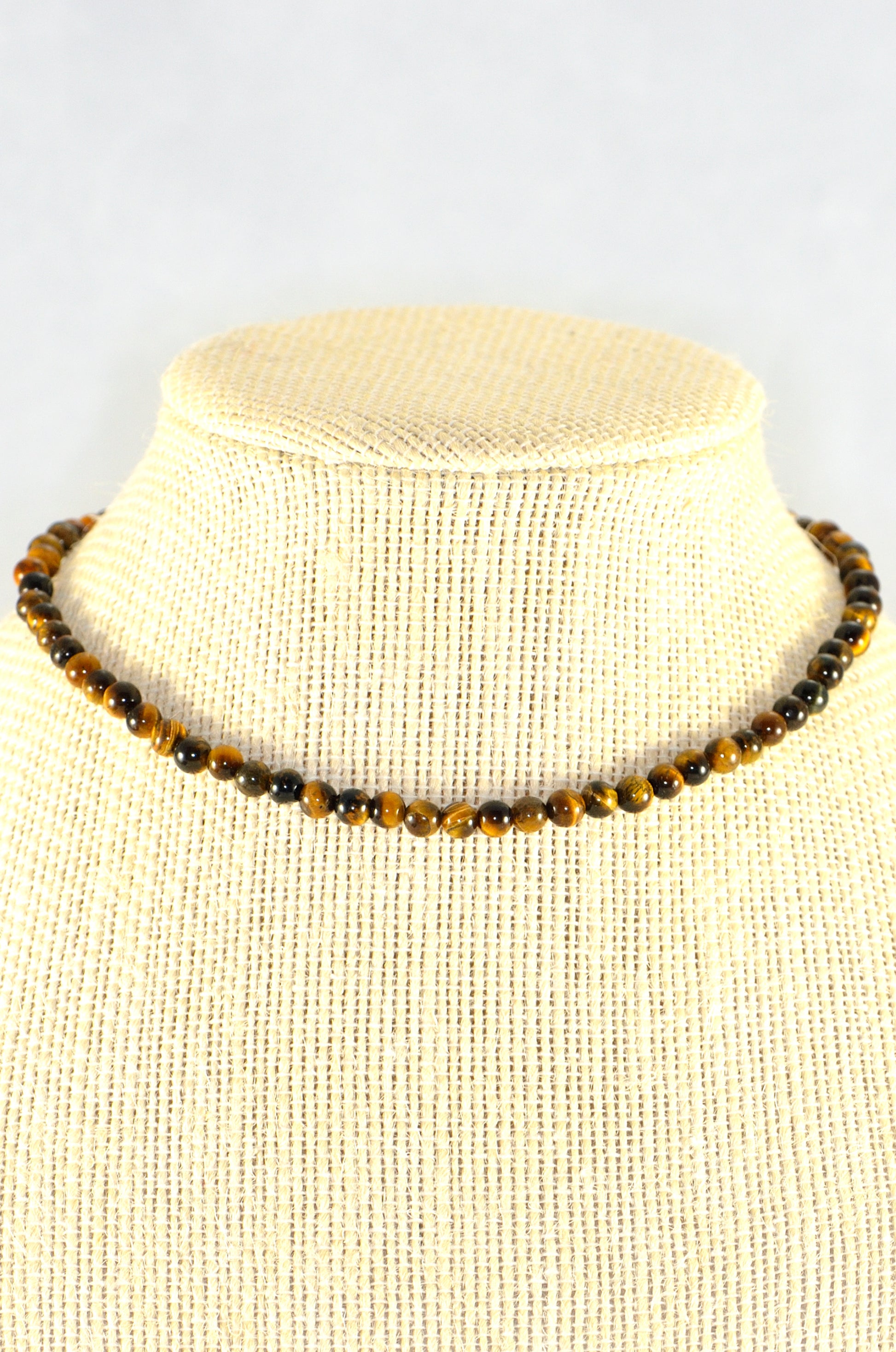 Close up of 4mm Natural Tiger's Eye Choker Necklace.