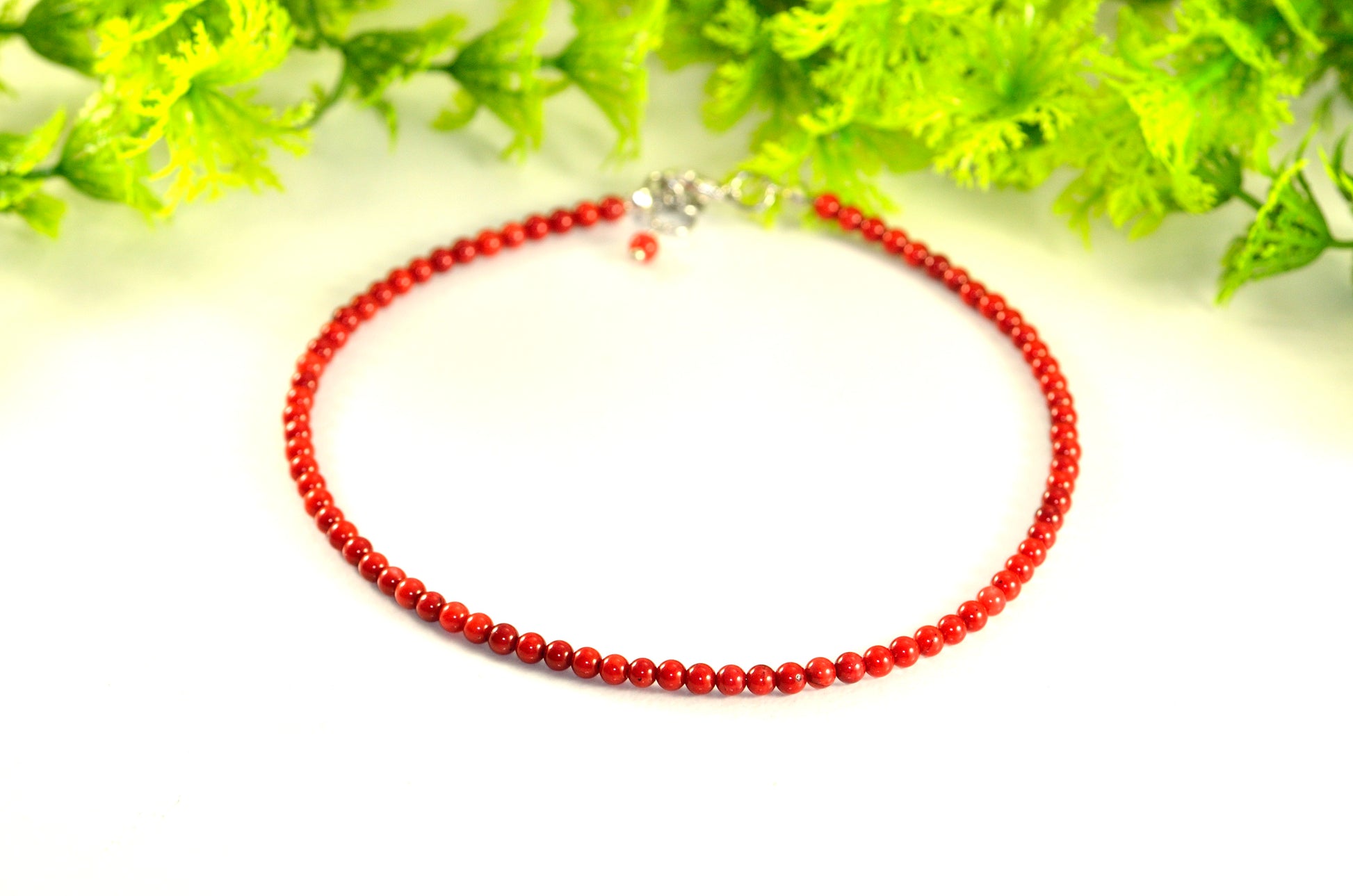 4mm Red Dyed Natural Coral Choker Necklace for women/men.