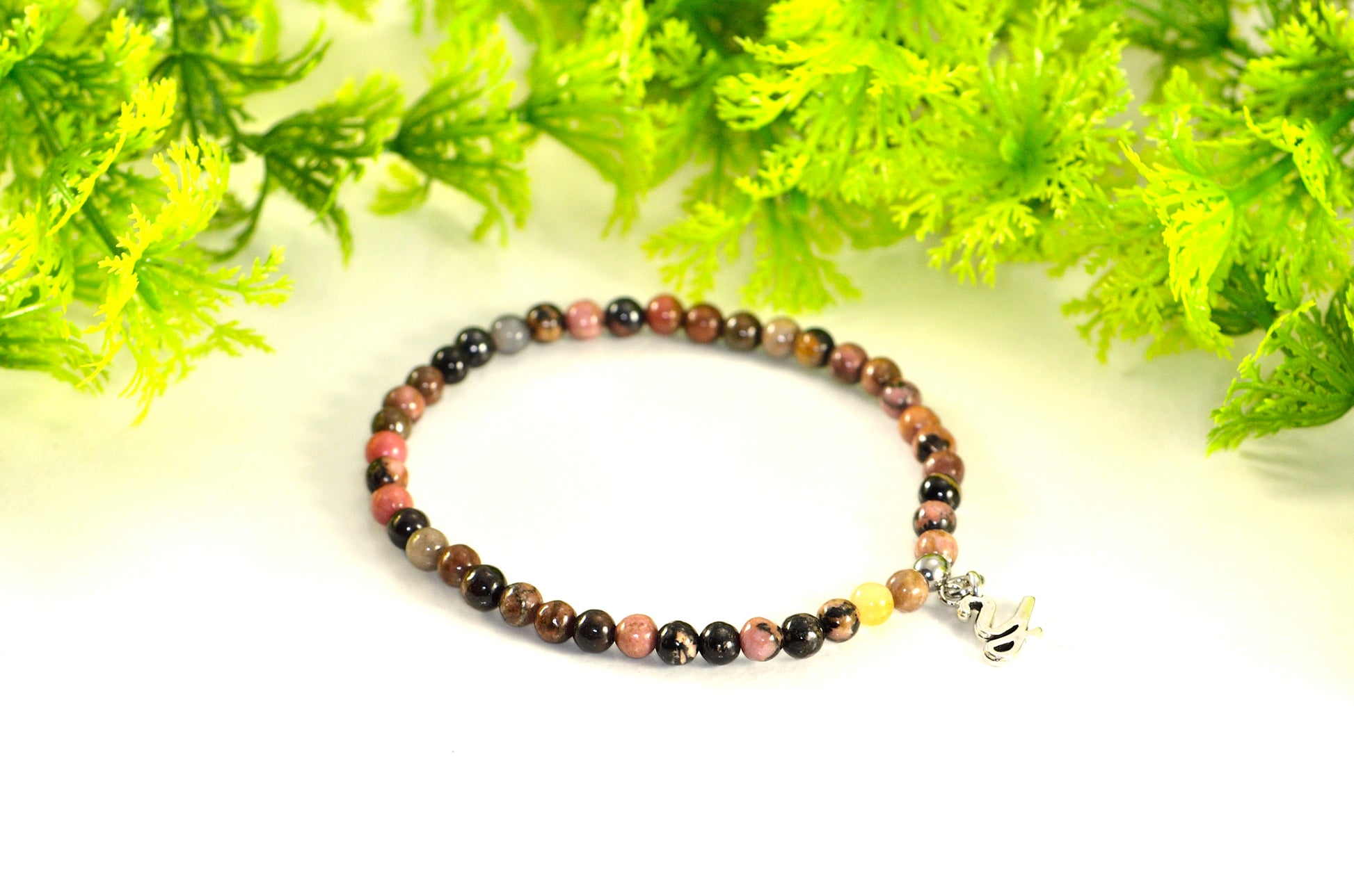 4mm Rhodonite Bracelet with Initial.