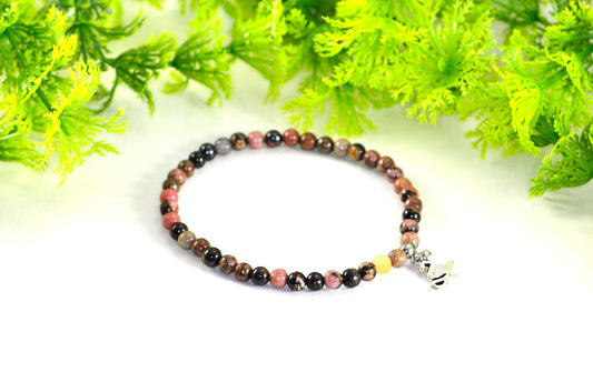 4mm Rhodonite Bracelet with Initial for women