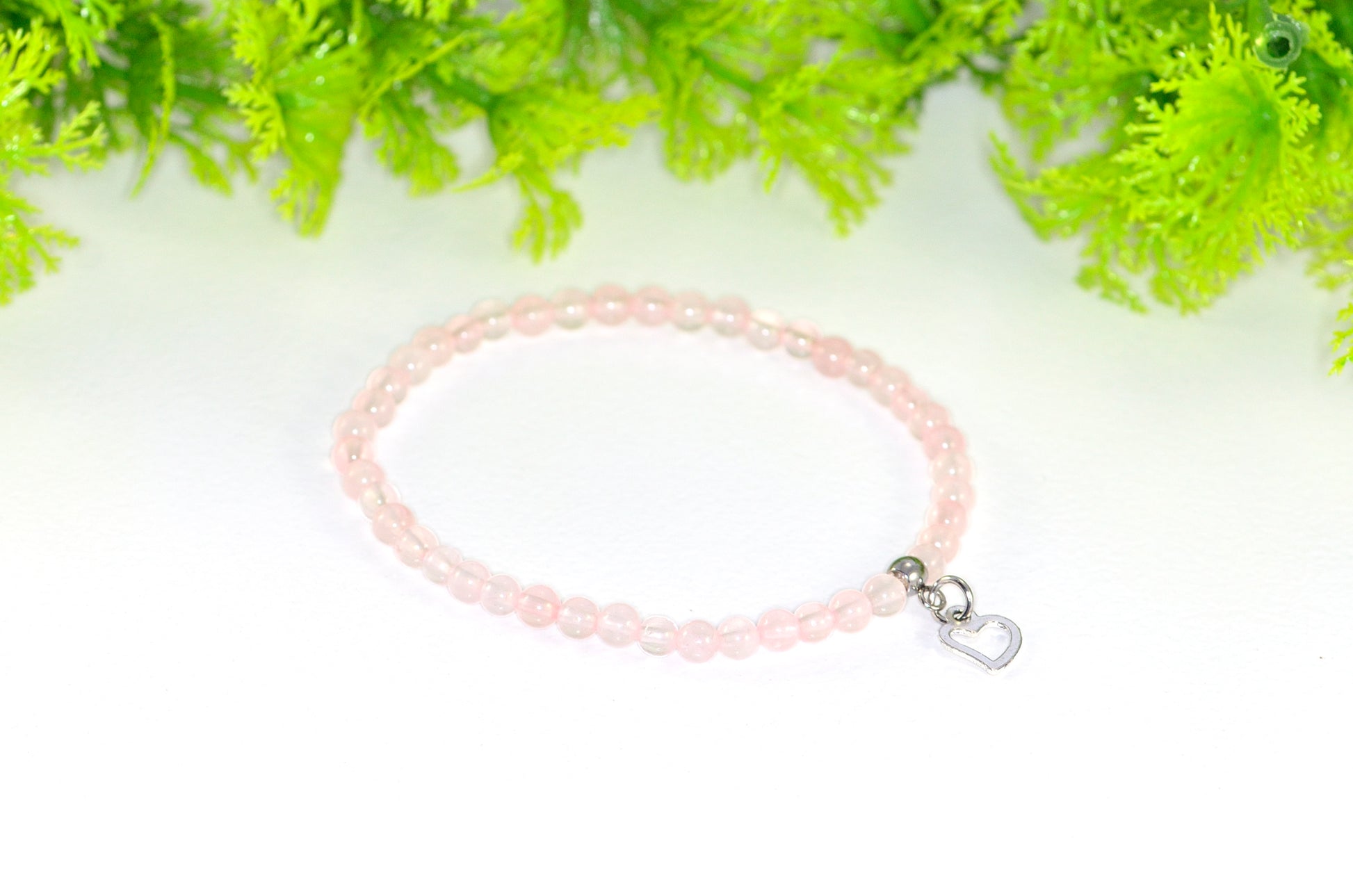 4mm Rose Quartz Bracelet with Heart Charm