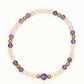 Top view of 4mm Rose Quartz and Amethyst Bracelet.