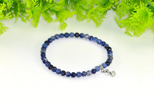 4mm Sodalite Bracelet with Tibetan silver Initial charm