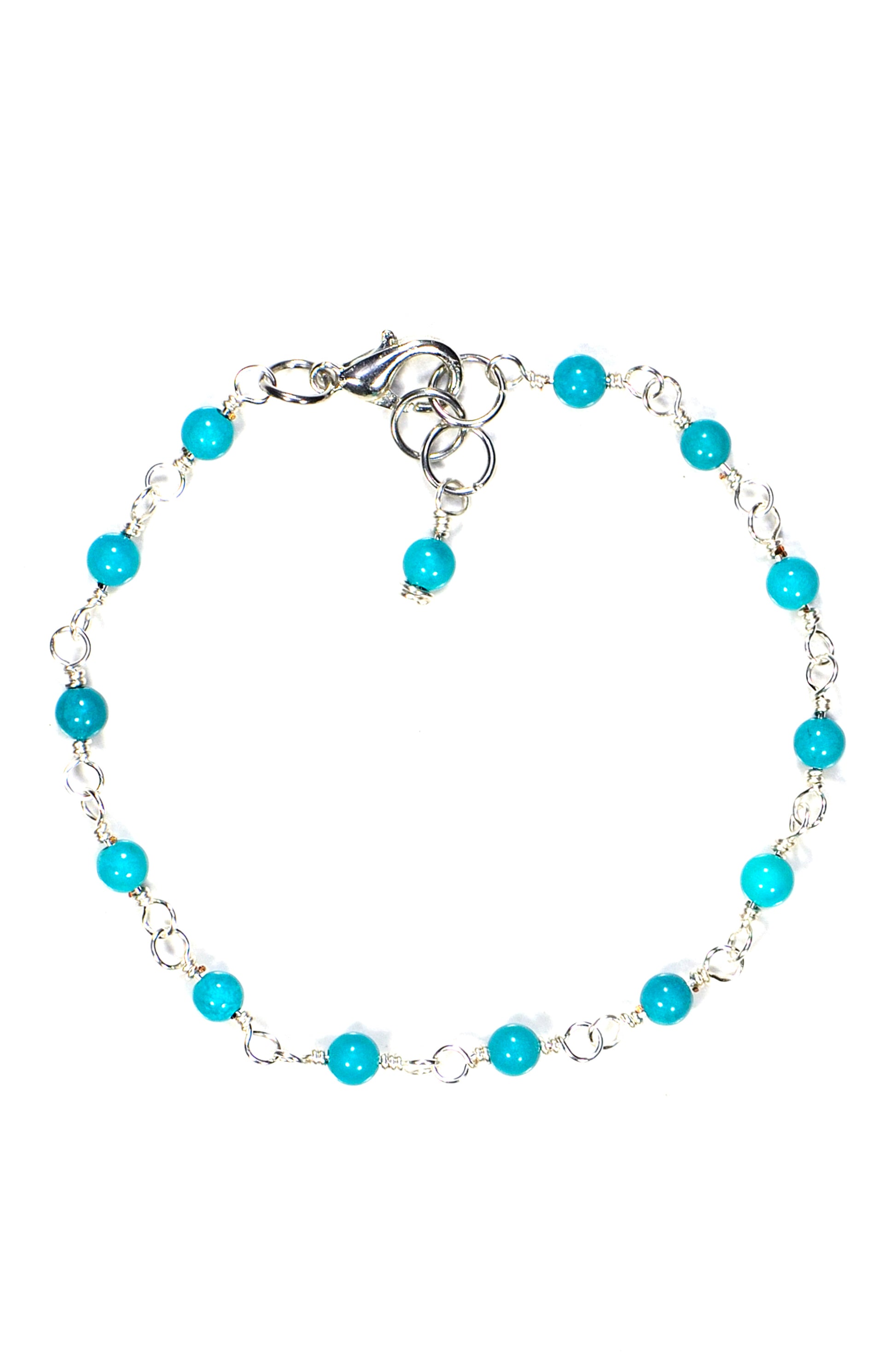 Top view of 4mm Turquoise Beaded Link Bracelet.
