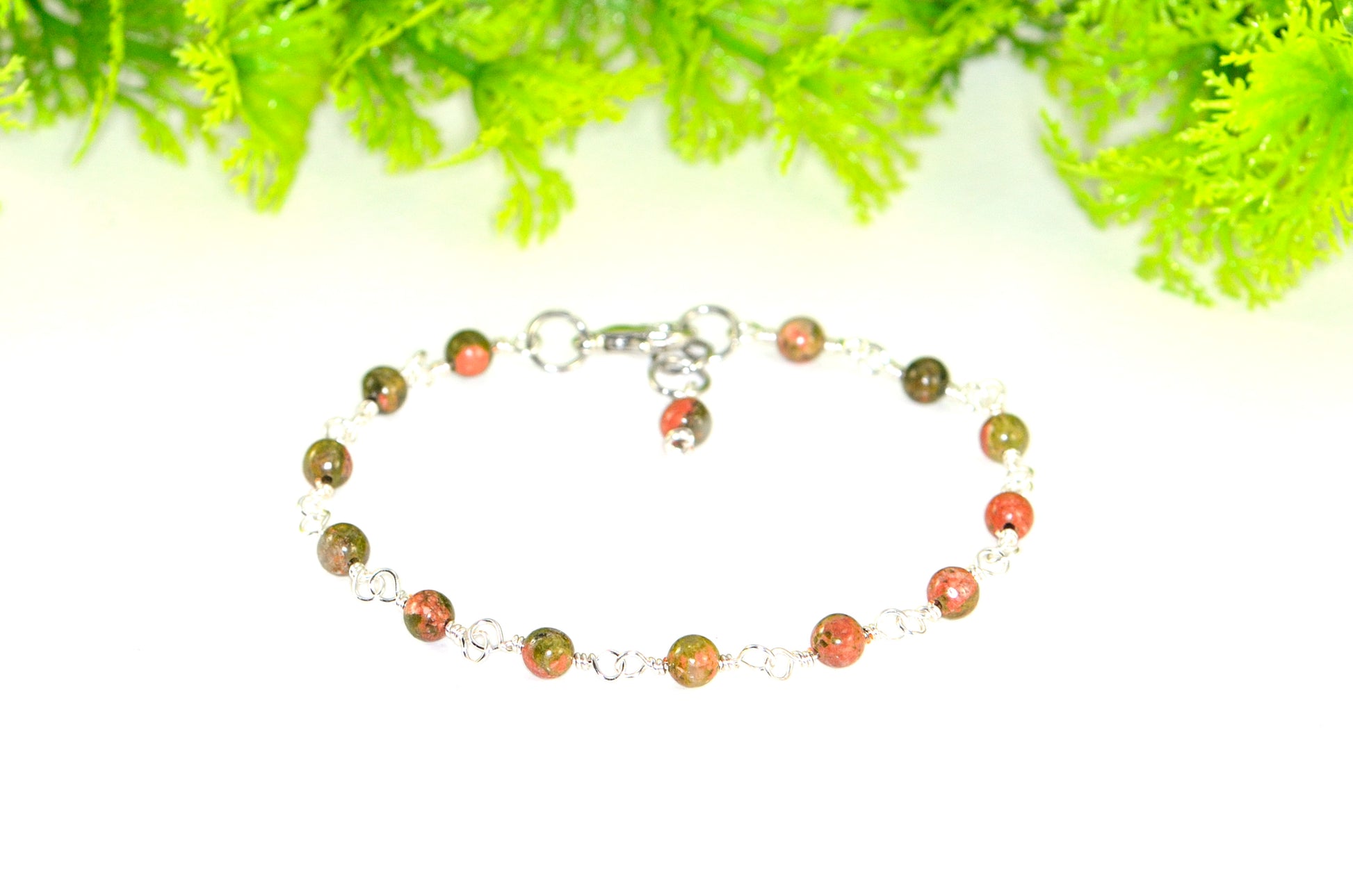4mm Unakite Jasper Link Bracelet with clasp.