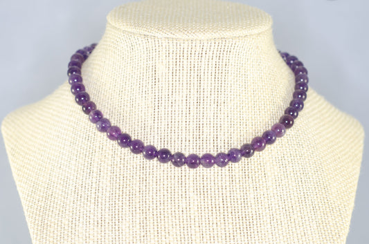 6mm Amethyst Crystal Choker Necklace displayed on a bust.