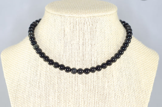 6mm Black Obsidian Crystal Choker Necklace displayed on a bust.