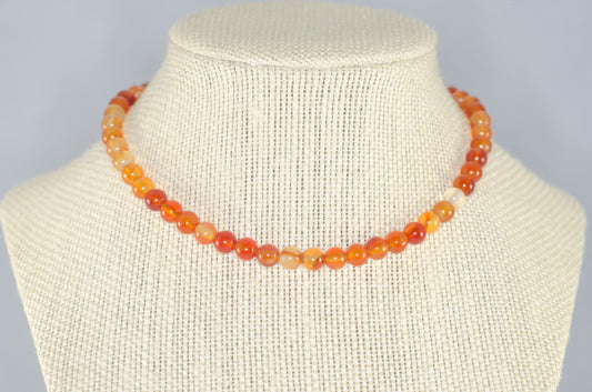 6mm Carnelian Crystal Choker Necklace displayed on a bust.