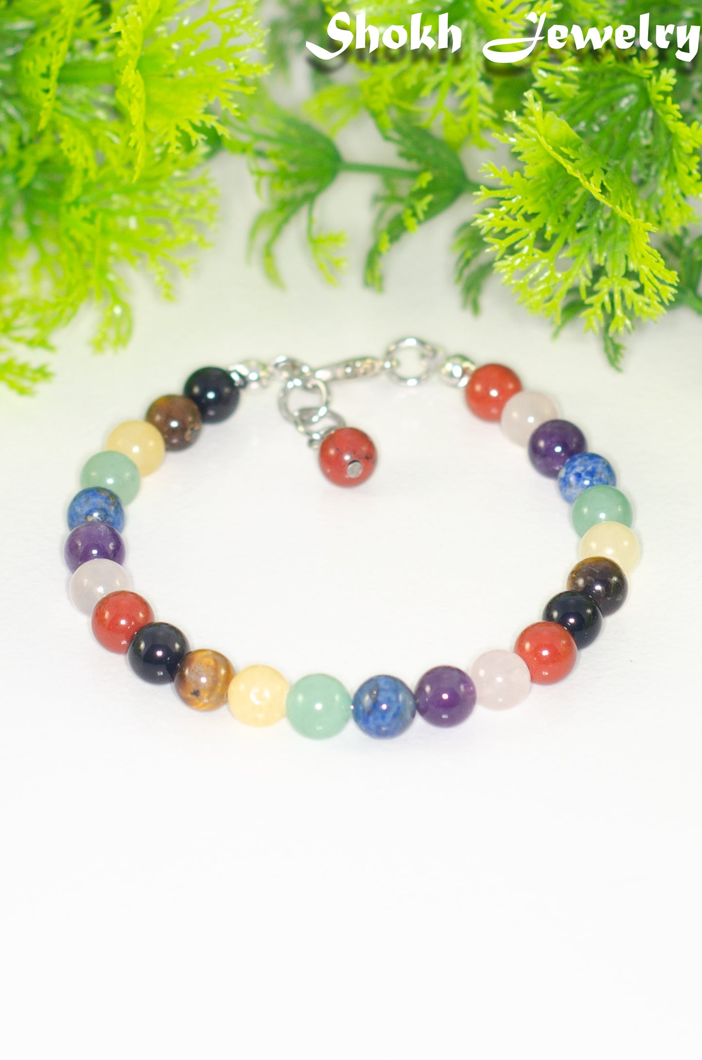 6mm Chakra Gemstone Anklet with Clasp and a dangle.