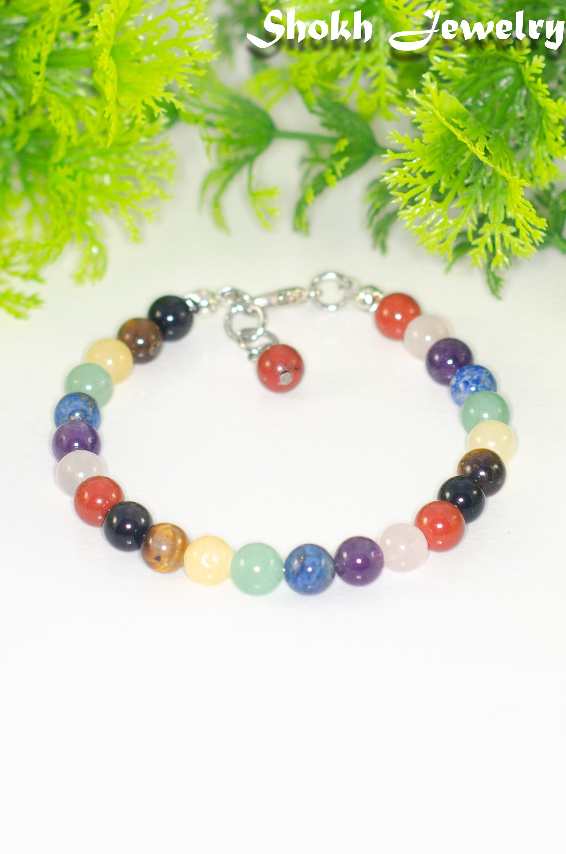6mm Chakra Gemstone Anklet with Clasp and a dangle.