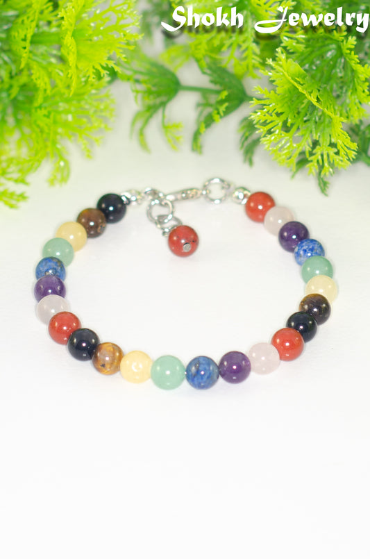 6mm Chakra Gemstone Anklet with Clasp and a dangle.