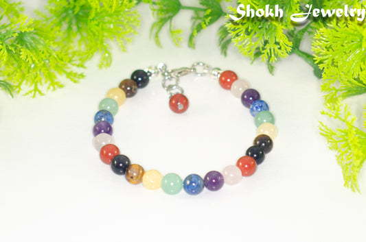 6mm Chakra Gemstone Bracelet with Clasp and a dangle.