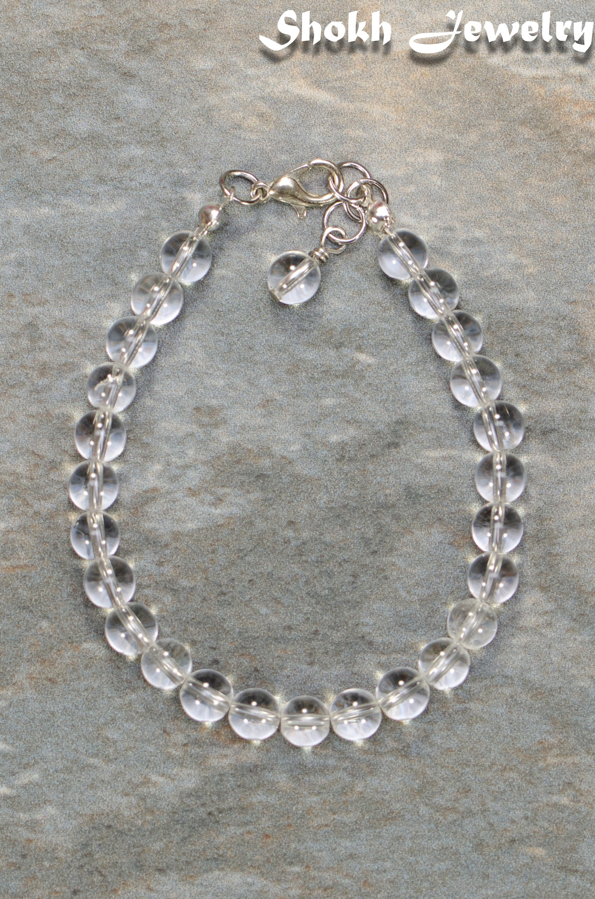Top view of 6mm Clear Quartz Beaded Anklet.