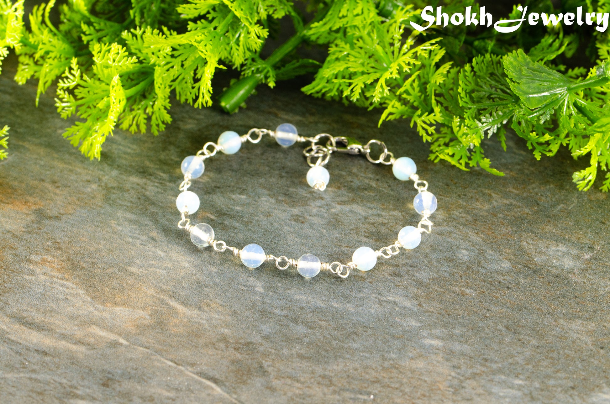 6mm Clear White Opal Link Chain anklet with clasp.