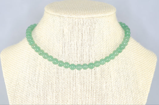6mm Green Aventurine Crystal Choker Necklace displayed on a bust.
