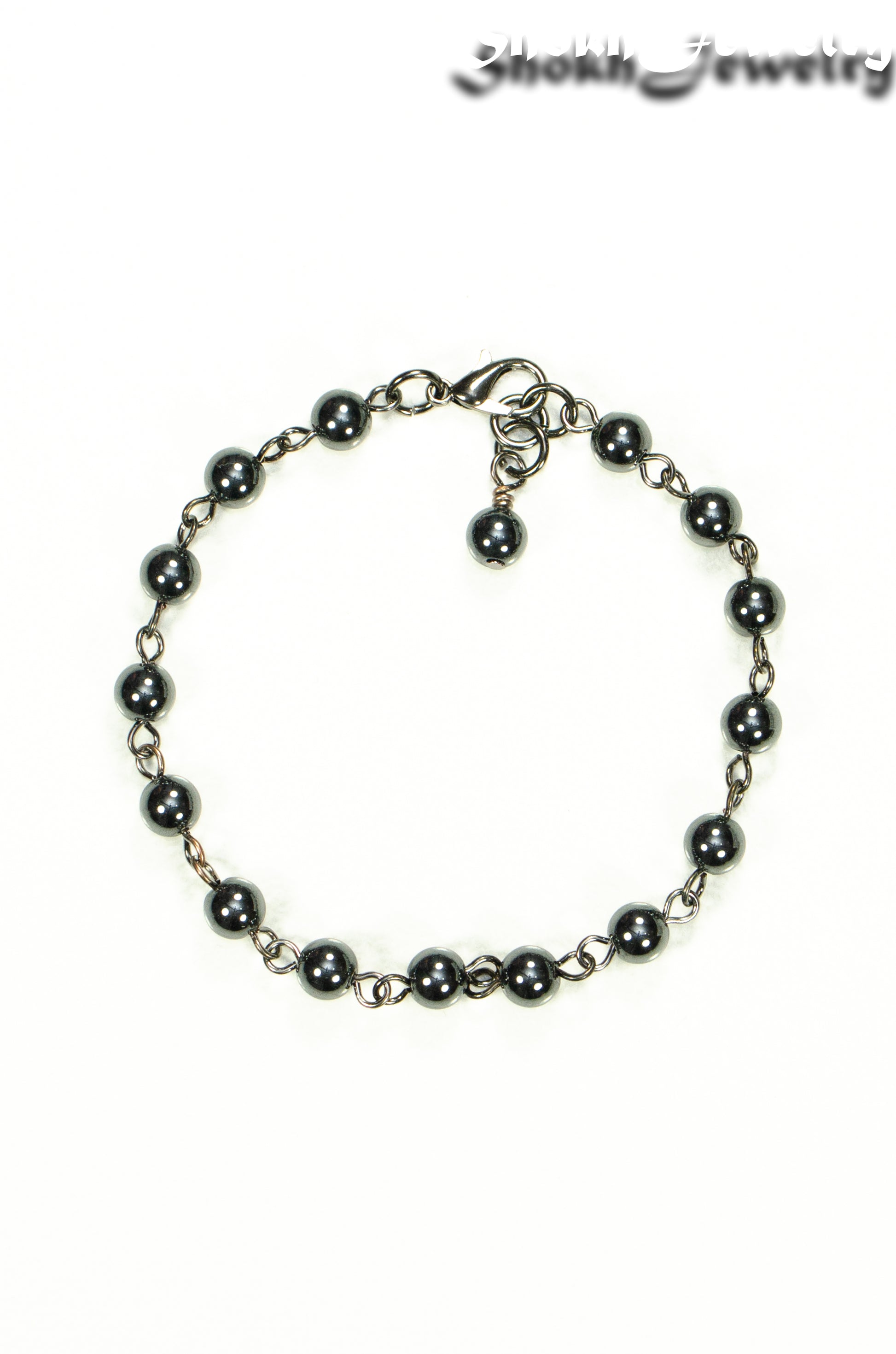 Top view of 6mm Hematite Link anklet for Women.