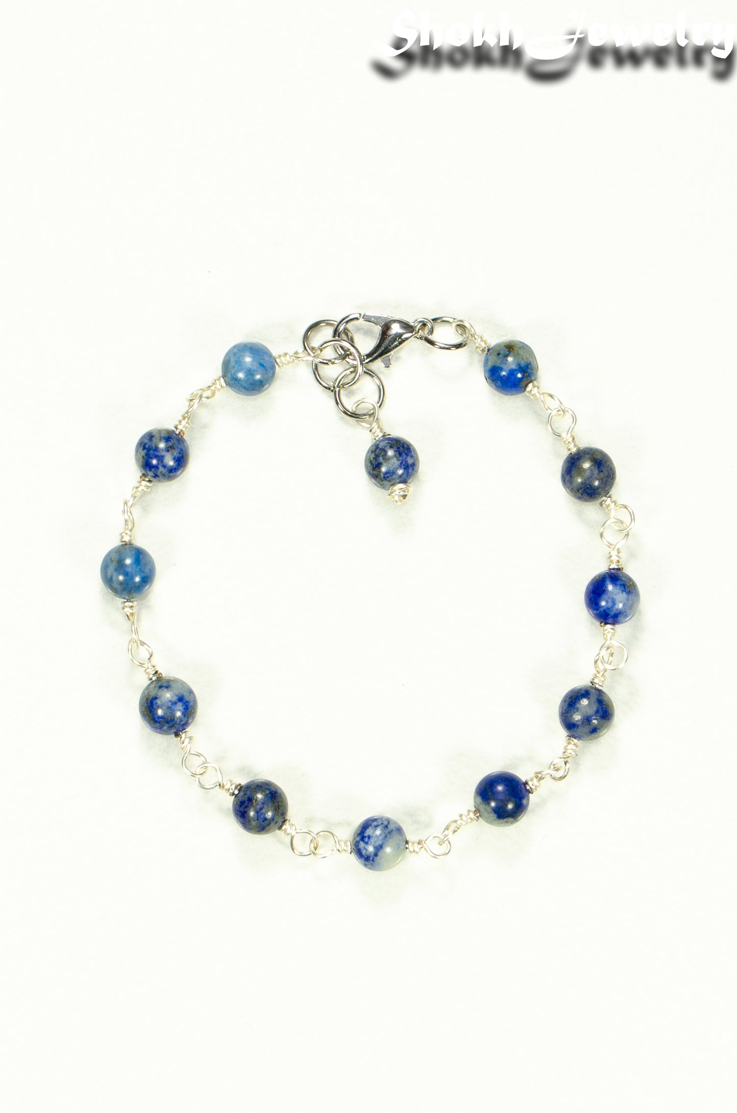 Top view of 6mm Lapis Lazuli Ankle Bracelet.