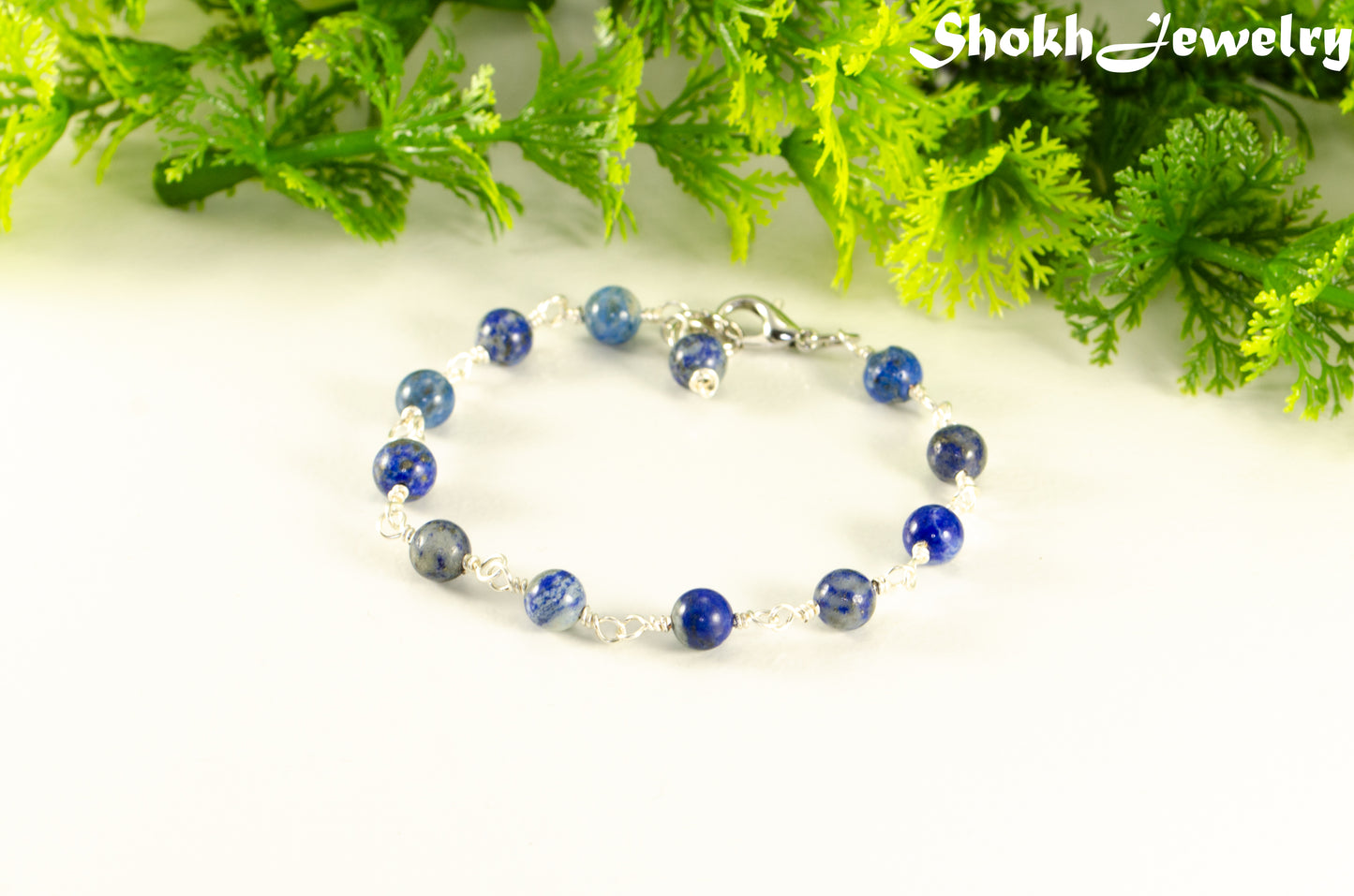 6mm Lapis Lazuli Link Chain anklet with clasp.