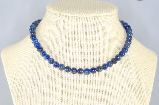 6mm Natural Lapis Lazuli Choker Necklace displayed on a bust.