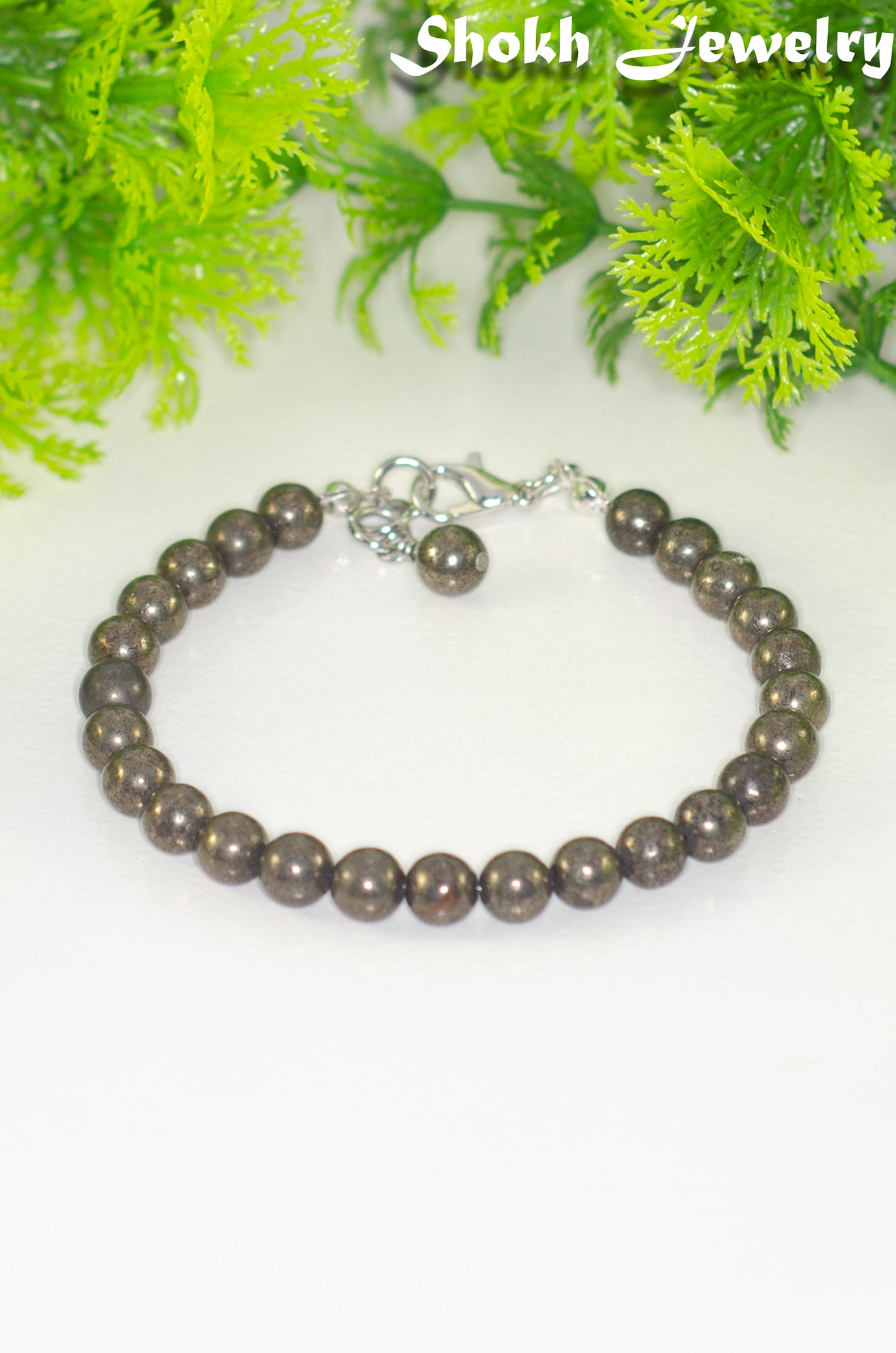 6mm Natural Pyrite Anklet with Clasp and a dangle.