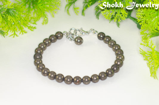 6mm Natural Pyrite Bracelet with Clasp and a dangle.