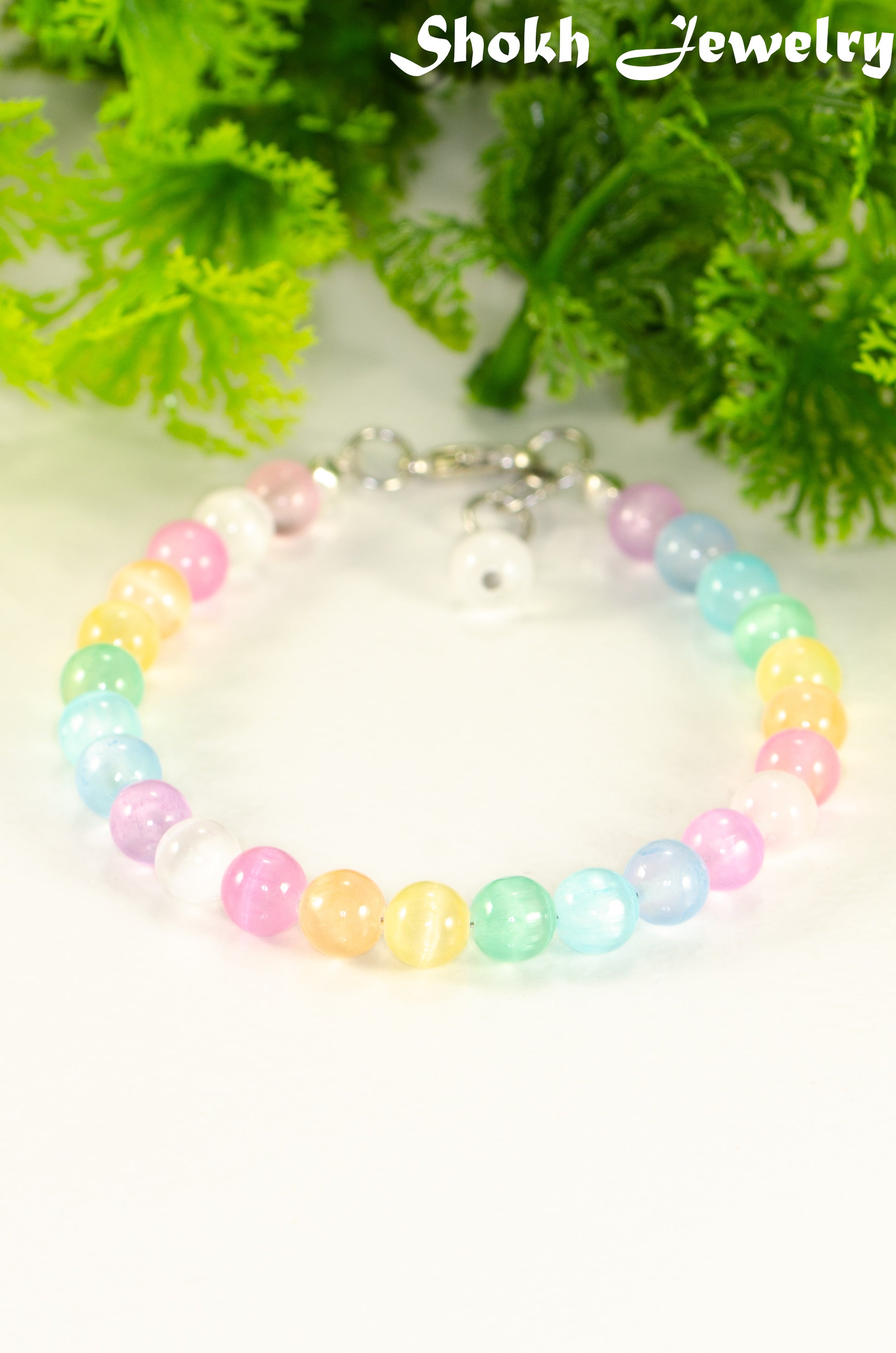 6mm Rainbow Selenite Anklet for women.