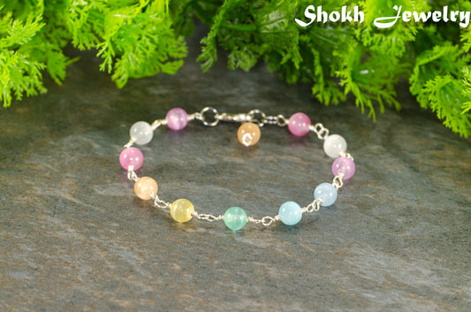 6mm Rainbow Selenite Link Bracelet with clasp and a dangle.