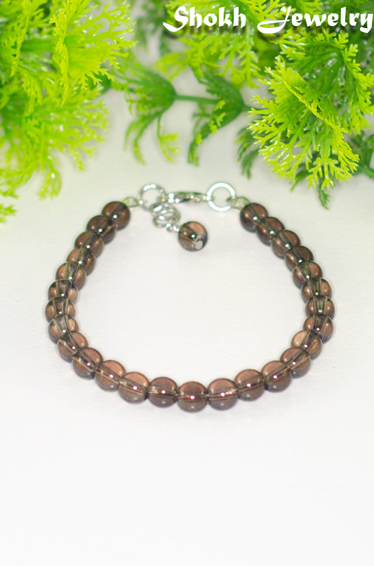6mm Smoky Quartz Beaded Anklet with Clasp and a dangle.
