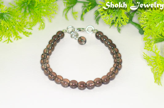 6mm Smoky Quartz Bracelet with Clasp and a dangle.