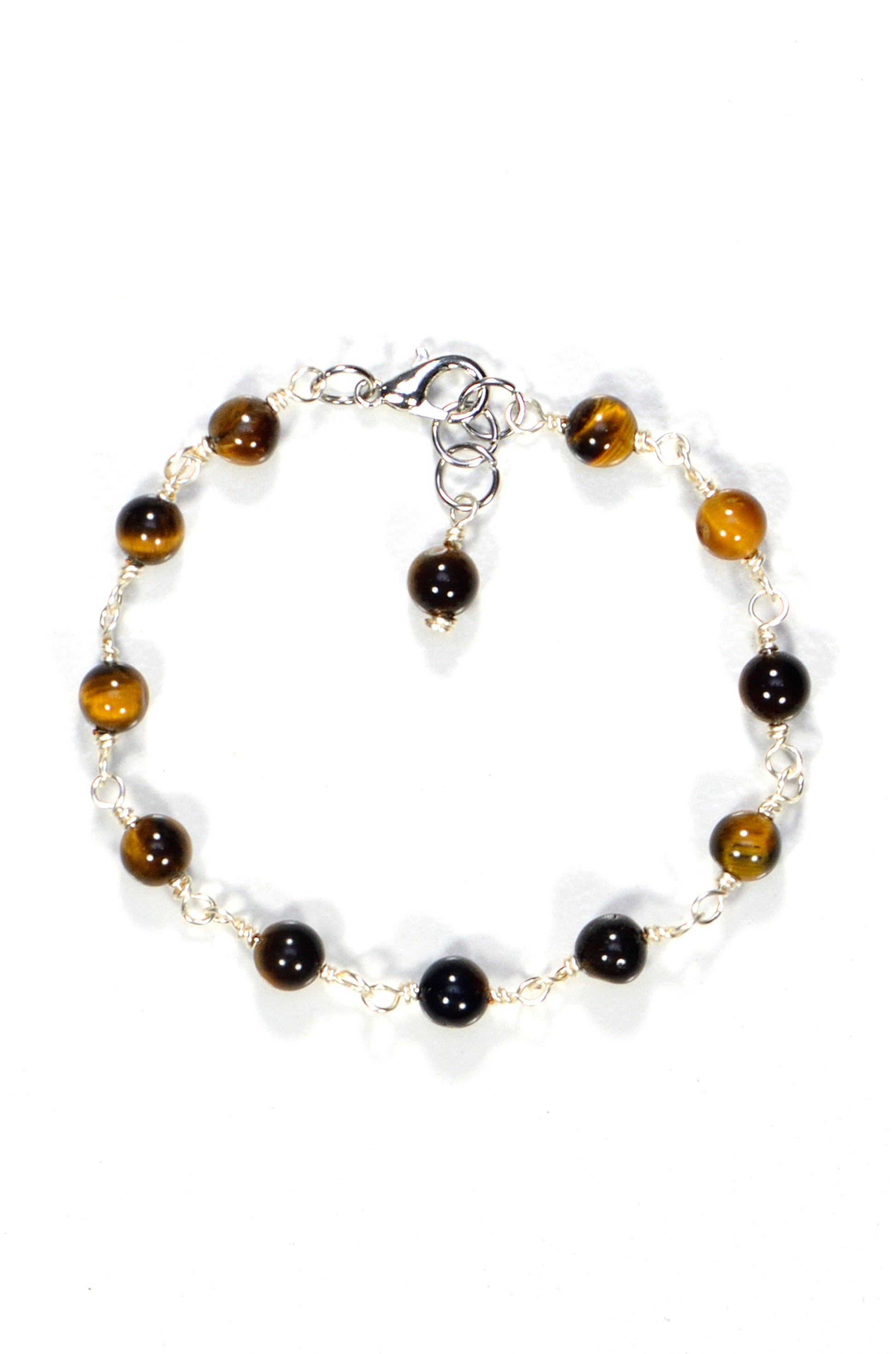Top view of 6mm Tiger's Eye Link Chain Bracelet.